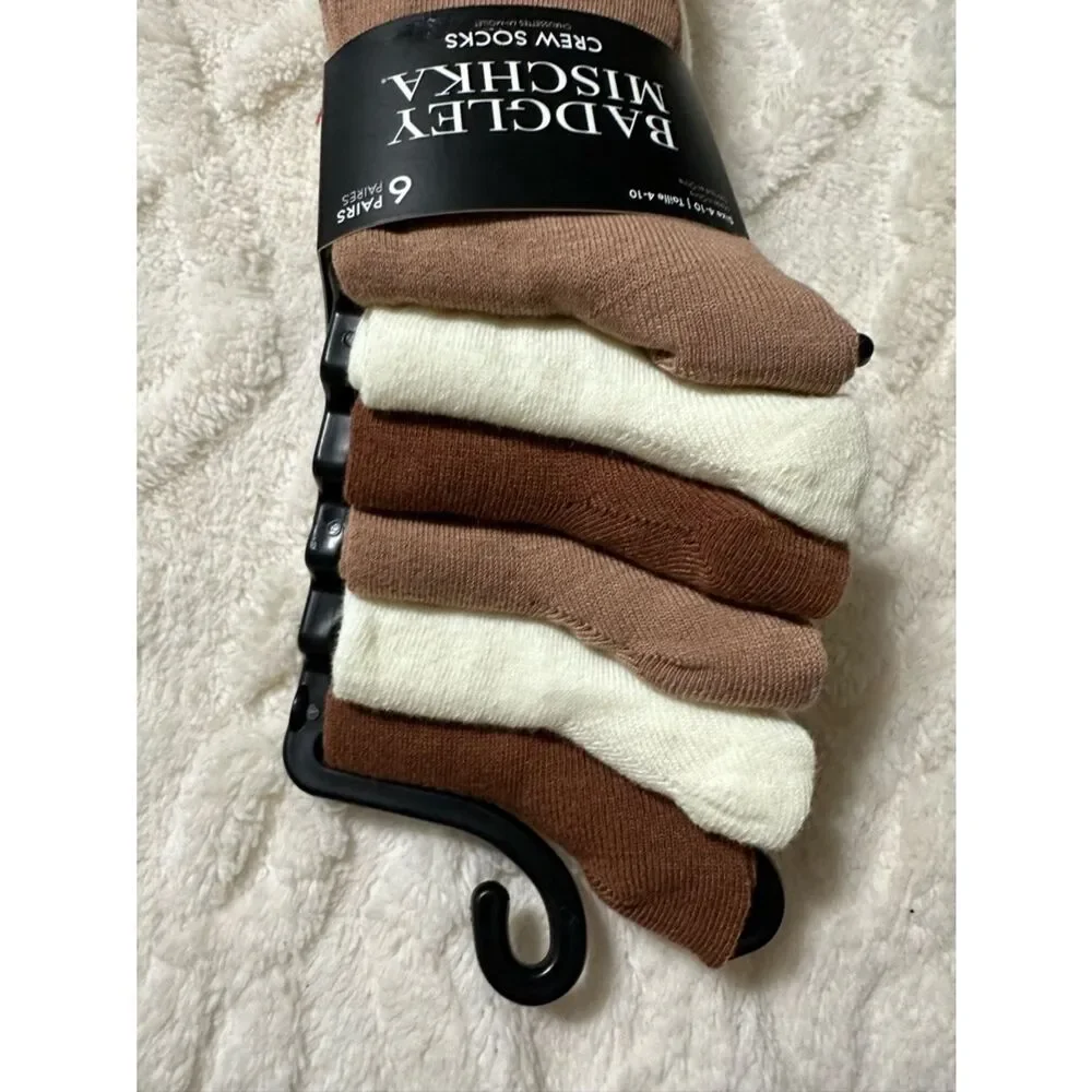Badgley Mischka 6 pack crew socks neutral brown ivory colors